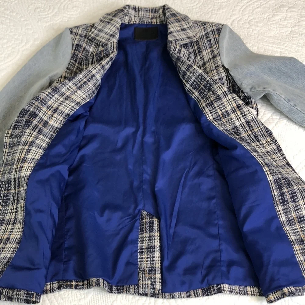 BLUE REVIVAL MIX DENIM HELEN BLAZER IN TWEED BLAZER SIZE S